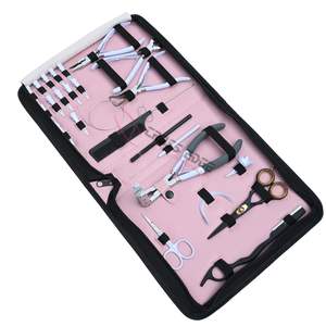 Kit comercial de pinzas para extensiones de cabello con estuche rosa, que incluye pinzas para extensiones de cinta adhesiva, agujas de costura para separar el cabello, cuchilla y herramientas para extensiones de cabello - Product Image 1