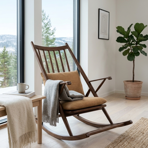Fauteuil à bascule moderne en bois de chêne, design scandinave, rembourré avec coussin, pour salon, maison, hôtel - Product Image 1