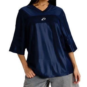 Camiseta Deportiva Ligera de Poliéster Azul Marino, Cuello en V, Estilo Jersey de Fútbol Americano, Transpirable, para Mujer, Personalizable - Product Image 2