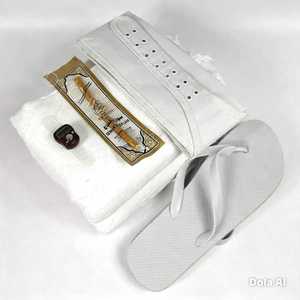 WS INTERNATIONAL Complete Hajj Umrah Ihram Set Woven <b>White</b> Cotton Clothing <b>Flip</b> <b>Flops</b> Electronic Counter Belt Model WS-328 Adult - Product Image 5