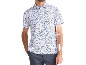 Polo en coton à manches courtes pour homme, imprimé floral bleu, décontracté, respirant, tissage Oxford, coupe classique - Product Image 5