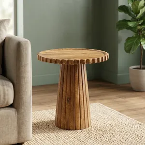 Handmade <b>Rustic</b> Round Wooden <b>Side</b> <b>Table</b> Antique Style Living Room Furniture - Product Image 2