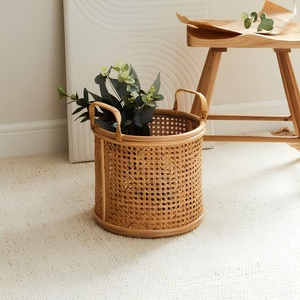 Boho round <b>wicker</b> <b>basket</b> natural rattan storage organizer <b>baskets</b> Vietnam wholesale supplier - Product Image 3
