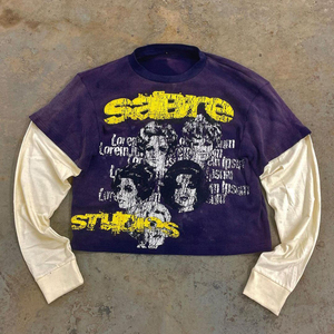 Camiseta de Manga Larga Doble Capa con Logotipo Personalizado, Estilo Casual, Lavado Ácido, para Hombre, Secado Rápido, Estilo Urbano - Product Image 4