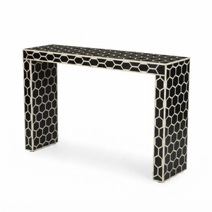Table basse ronde moderne en résine géométrique avec incrustation d'os, motif rayé monochrome, pour salon et décoration d'hôtel, vente en gros sur mesure - Product Image 3