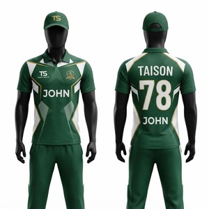 Premium 160 GSM Polyester Men's Cricket Uniform Set Lightweight Breathable Quick Dry Green White Panel Design Custom Digital - Product Image 1