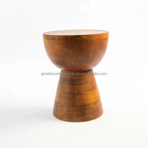 Juego de Mesa Auxiliar y Taburete de Madera de Mango, Mesa Auxiliar y Taburete de Madera de Mango Natural, Mesa Auxiliar Rústica de Madera con Taburete, Hecho a Mano - Product Image 1