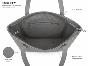 300gsm Grey <b>Canvas</b> <b>Tote</b> Bag Zipper Closure 15x13x4 Custom Logo Eco Friendly Reusable Heavy Duty Travel Leaf Print - Product Image 4