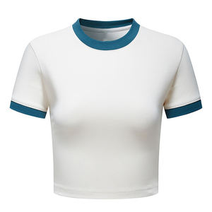 Camiseta de lona de cuello redondo con logo para mujer, estilo casual, de moda, estilo urbano, estética nostálgica, de corte regular y peso pesado para primavera - Product Image 3