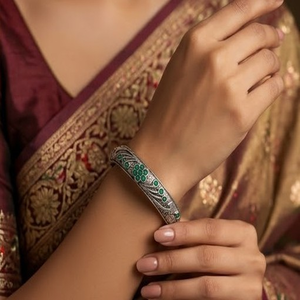 DIVYORO Women's Ethnic Green Flower Oxidized <b>Copper</b> Alloy <b>Bangle</b>-Party Jewelry KADA - Product Image 4