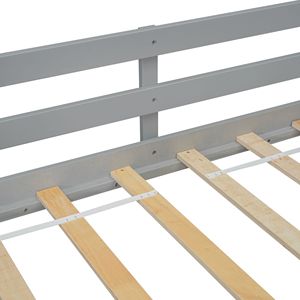 Letto a soppalco doppio per bambini grigio con scivolo, scaletta e sponde di sicurezza, struttura a tetto di casa - Product Image 1