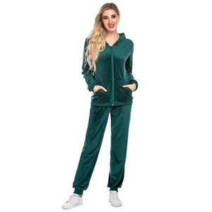 Ensemble de survêtement en velours pour femmes, ensemble athleisure en velours, logo personnalisé, coton, OEM, vente en gros, fabricant de survêtements de jogging - Product Image 2