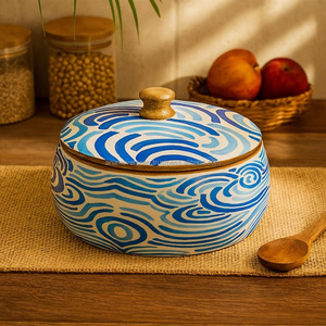 Soporte de Roti de madera hecho a mano esmalte decorativo impreso Chapati Dabba para almacenamiento de cocina - Product Image 3