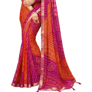 Sari de Georgette para Mujer con Textura Suave, Bordes Elegantes y Bordados Sofisticados para Fiestas, Bodas y Ocasiones Especiales - Product Image 3