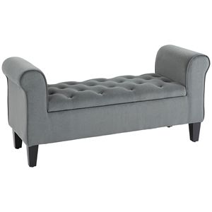 Pouf contenitore trapuntato grigio per casa, ufficio o camera da letto, panca pieghevole con braccioli per ingresso e letto, con morbida imbottitura - Product Image 1