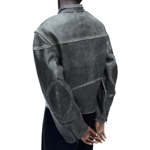 Nouveautés Mode Décontractée Confortable Style Unisexe Veste Ample en Cuir Souple avec un Look Vieilli - Product Image 4