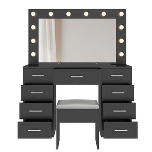 Large Lighted 12 LED Mirror Makeup Vanity Desk Set with 9 Drawers Glass Top Vanity Table with Power Outlet - Product Image 4