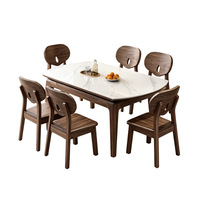 Moderner Minimalistischer Massivholz-Ausziehtisch-Set mit Zerlegbarem Flachpack-Klappmechanismus und 4 Rückenlehnen-Stühlen für Apartments und Hotels