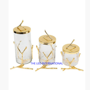 Floral Design Glass & Brass Gold Canister With Marble Lid Best Quality Kitchenware Tabletop Serving <b>Sweet</b> <b>Box</b> Canister - Product Image 6
