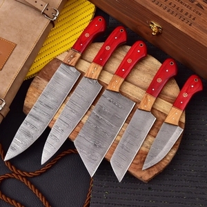 Handmade Damascus Steel Chef <b>Knife</b> <b>Set</b> 5 Pieces Razor <b>Sharp</b> High Carbon Forged Customizable Wholesale Wood Handle Sustainable - Product Image 4