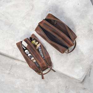 Genuine Leather Toiletry Bag <b>Mens</b> Dopp Kit Travel Wash Bag Shaving Kit <b>Pouch</b> Custom Brand Label Wholesale UK TYG-0232 - Product Image 3