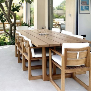 Conjunto de comedor para exteriores de 2/4/6/8 plazas, mesa y sillas, estructura de madera/aluminio resistente a la intemperie, muebles de madera OEM ODM para uso en patio. - Product Image 3
