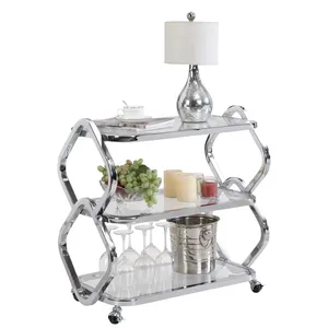 Glam Luxury Metal Rolling <b>Bar</b> Cart with Ceramic <b>Shelves</b> and Wheels Eco-Friendly American Style for Party Serving and Home Decor - Product Image 1