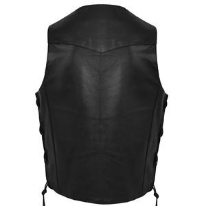 <b>Men's</b> <b>Black</b> Faux Leather Moto <b>Vest</b> V-Neck Button Closure Plus Size Regular Fit Solid Color Outerwear - Product Image 5