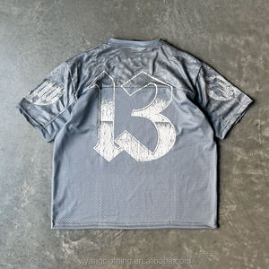 Maillot de football rétro streetwear en gros, personnalisable avec numéro, en maille sport, coupe décontractée classique, col en V, unisexe - Product Image 2