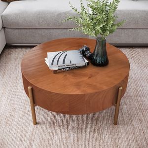 Tavolino rotondo rustico con piano in legno massello e gambe in metallo - Product Image 2