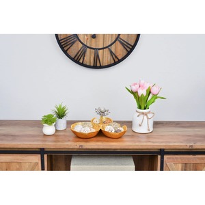 Cuenco decorativo 3 en 1 de latón dorado con diseño floral plateado, perfecto para entretenir a los invitados, como centro de mesa y como artículo de regalo. - Product Image 3