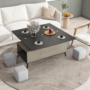 Juego de 5 Mesas de Centro y Comedor Convertibles con Tapa Elevable y Otomanas de Almacenamiento para Uso Multipropósito - Product Image 6