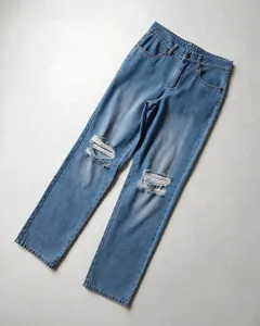 Jeans Rasgados Azul Claro para Mujer |   Pantalones Rectos con Efecto Desgastado en la Rodilla |   Vaqueros de cintura alta |   Corte holgado con abertura midi |   Otoño/Invierno/Verano - Product Image 6