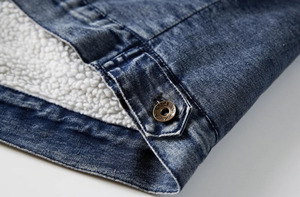 Veste en jean slim pour homme, taille européenne 2025, style streetwear, avec doublure en laine bleu clair et noir, manteau chaud d'hiver, matière épaisse - Product Image 2