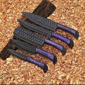 Couteau de cuisine industriel en acier Damas SHARP POINT TRADES, lame de 8 pouces à pointe tombante, bord droit en bois, 0,5 mm, 2 lames - Product Image 4