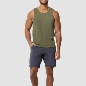 Nouveau débardeur décontracté pour homme 2026, vert olive uni, respirant, en polyester/coton tricoté, col rond, pour la gym et la musculation, 180g - Product Image 2