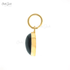 Pendentif solitaire en opale noire de qualité supérieure 8x6mm, fait main en argent 925 avec finition plaquée or jaune, fournisseur en gros de pendentifs - Product Image 3