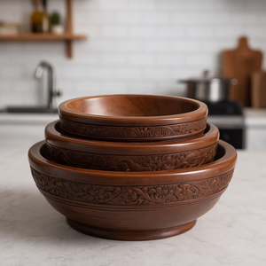 Ensemble de bols en bois de Sheesham faits à la main |   Bols indiens sculptés à la main pour les collations de fête et la décoration de la maison |   Écologique - Product Image 1