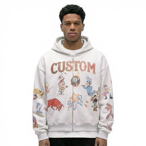 Sweat à capuche personnalisé avec logo graphique DTG, streetwear, coton, oversize, coupe courte, fermeture éclair intégrale, vente en gros, sweats à capuche graphiques personnalisés pour hommes - Product Image 1