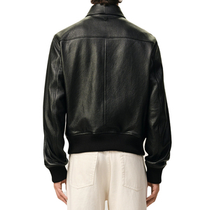 <b>Men's</b> Black Lamb <b>Leather</b> Zipped <b>Jacket</b> Luxury Minimalist <b>Leather</b> Bomber Custom OEM ODM Private Label Manufacturer - Product Image 2