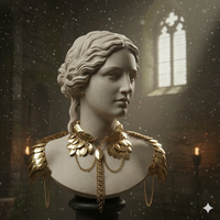 Collier d'épaule artisanal en métal doré à motifs de feuilles, bijou classique, pièce de présentation Buste de déesse en marbre, art décoratif en maille