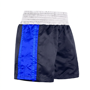 Shorts de boxe unisexes bleu marine, blanc, rayures rouges, taille élastique, respirants, séchage rapide, écologiques, 100% polyester, vêtements de sport - Product Image 5