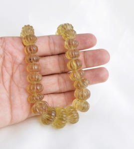 สร้อยคอหินควอตซ์น้ำผึ้งธรรมชาติแกะสลักทรงเมลอน  สำหรับทำเครื่องประดับอัญมณี - Product Image 3