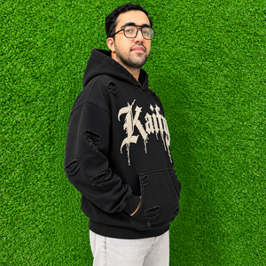 Sweat à capuche oversize pour homme, effet usé et déchiré, avec motif graphique gothique, style streetwear, automne - Product Image 2