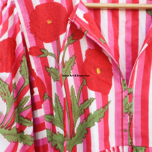 Belle robe en coton à motifs floraux, imprimée à la main, pour un usage décontracté. - Product Image 6