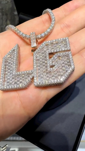 Colgante de Letra LG en Aleación de Plata, Chapado en Oro Rosa, con Diamantes Certificados por IGI, Amuleto Temático, Joyería Unisex Estilo Hiphop - Product Image 4
