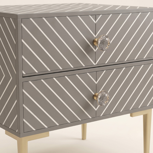 <b>Grey</b> Bone Inlay 2 <b>Drawer</b> Bedside Table| Chevron Stripe Design Bedside Table | Premium Handmade Furniture - Product Image 3