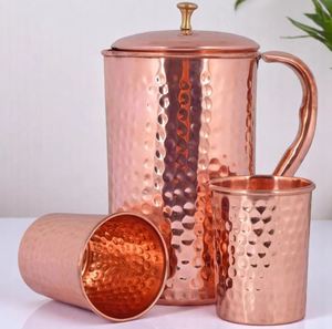 Ensemble de carafes en cuivre pour une routine quotidienne saine, service d'eau, ensemble métallique avec verres, durable, réutilisable, vaisselle de cuisine et de salle à manger - Product Image 5