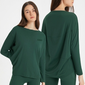 T-shirt de fitness pour femme grande taille à logo personnalisé, séchage rapide, respirant, en nylon, coupe ample, col large, manches longues, vêtements de sport - Product Image 6