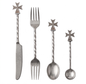 Ensemble de couverts vintage plaqué argent avec design de poignée croisée, cuillère, fourchette et couteau en acier inoxydable poli miroir, couverts durables - Product Image 4